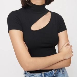 Ribbed Mock Neck Cut Out Tee | DYNAMITE